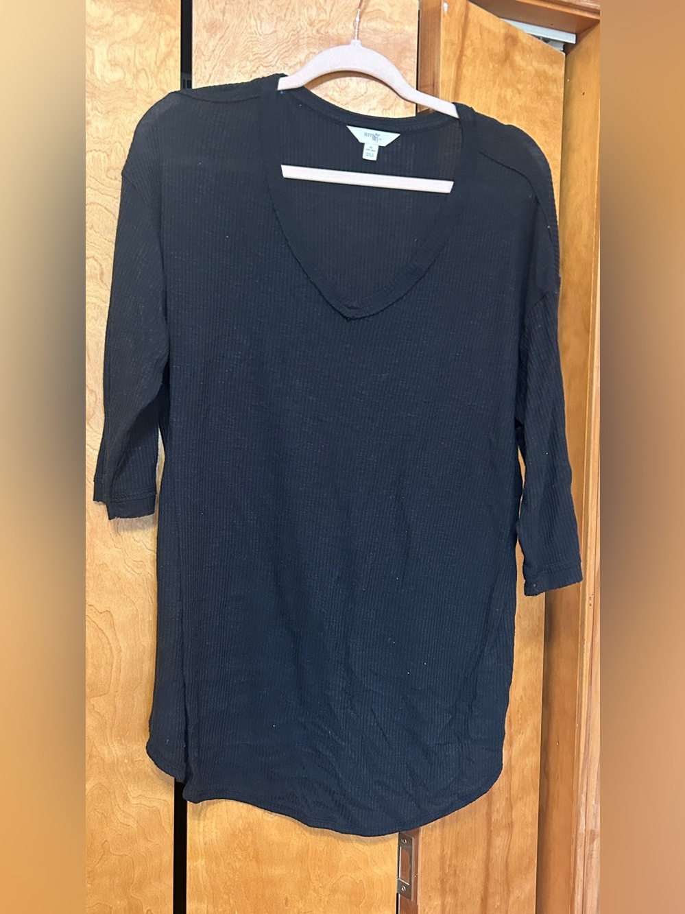 Terra & Sky Black V-Neck 3/4 Sleeve Tunic Top